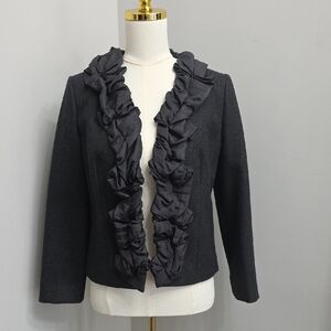 RARE Vintage J. Crew Charcoal Wool And Silk Ruffled Blazer